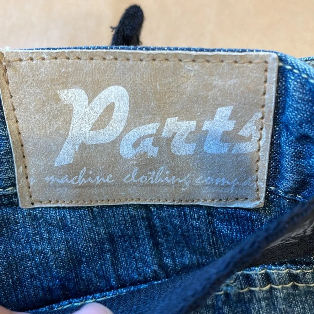 Men's Blue Jeans by Parts mid-rise, boot cut, 36x32, dark wash, NWT, belted,